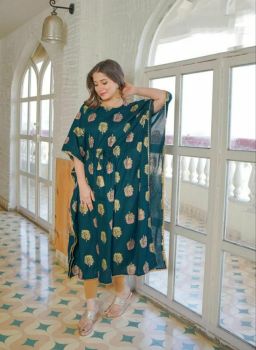 Green Gold Print Rayon Kaftan