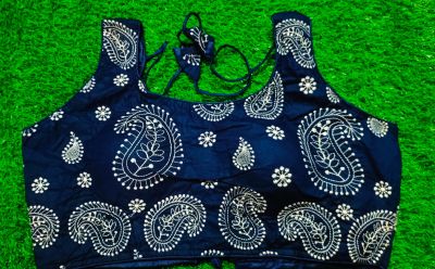 Navy Blue Mango Cotton Silk Pad Readymade Blouse
