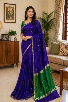 Blue Maheshwari Silk Cotton Saree From Bengal