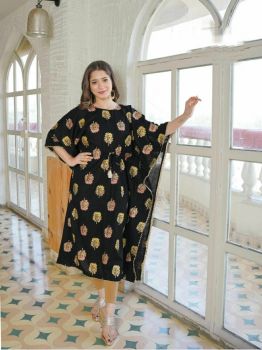 Black Gold Print Rayon Kaftan