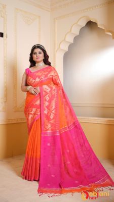 Multi Colour Pure Handloom Linen By Linen Saree From Bengal