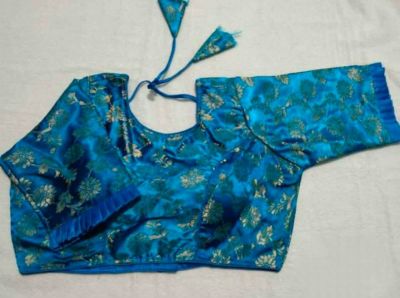 Blue Flower Silk Pad Readymade Blouse