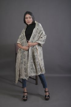 Cream Pure Handloom Katha Stitch Dupatta From Bengal
