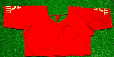 Red Swastika Cotton Non Pad Readymade Blouse