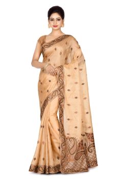 Cream Butta Pure Handloom Silk Saree