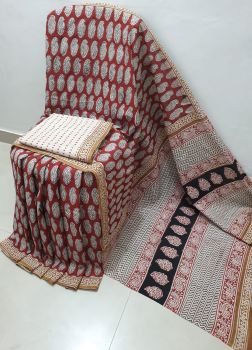 Maroon Hand Block Printed Work Saree