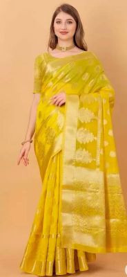 Golden Pure Handloom Chanderi Silk Saree From Banaras
