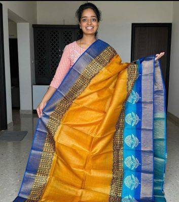 Multi Colour Pure Handloom Tussar Silk Saree From Bengal