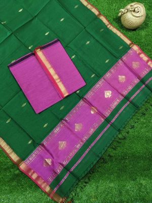 Green Pure Handloom Maheshwari Silk Cotton Saree From Bengal