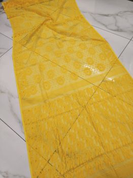 Yellow Corona Dhakai Jamdani Cotton Saree From Bengal