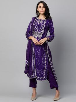 Purple Block Printed Gota Lace Cotton Sharara And Malmal Dupatta