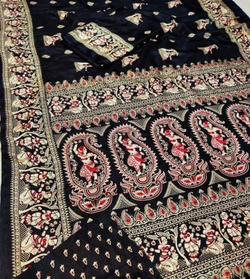 Black Pure Handloom Maheshwari Silk Cotton Saree From Bengal
