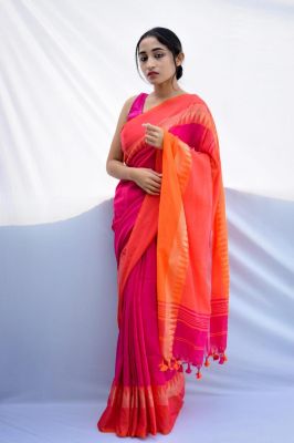 Multi Colour Pure Handloom Cotton Saree From Bengal