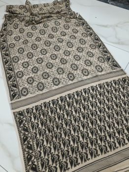 Black White Corona Dhakai Jamdani Cotton Saree From Bengal