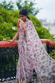 Coral floral saree