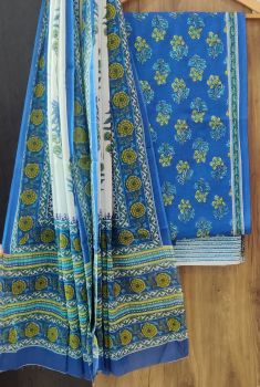 Tory Blue Printed Suit With Flower Design Dupatta