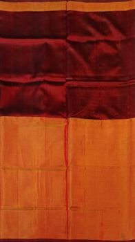 Dark Maroon Uppada Tissue Silk Saree With Orangish Golden Border