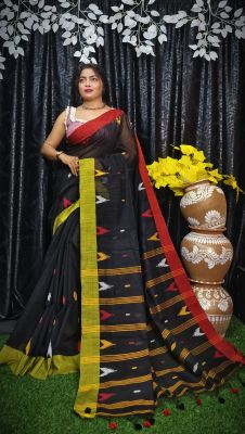 Black Pure Handloom Silk Cotton Saree From Bengal