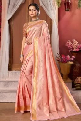 Rose Gold Pure Handloom Art Silk Saree From Banaras