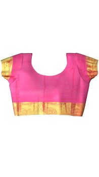 Kanchipuram Saree withPink with mango Embossed butta borderwith Self Embossed DesignContrast rich pallu