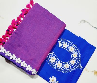 Royal Blue Pure Handloom Cotton Saree From Bengal