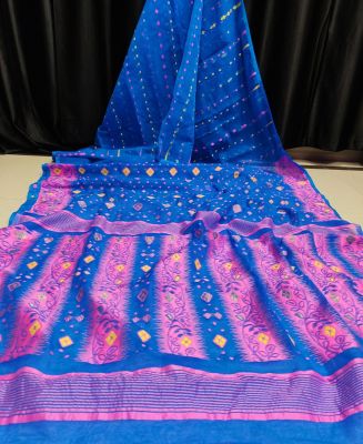 Royal Blue Pure Handloom Dhakai Jamdani Saree From Bengal