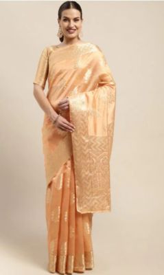 Peach Pure Handloom Silk Saree From Banaras