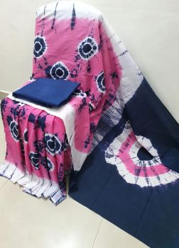 Black Pink White Hand Block Printed Work Saree