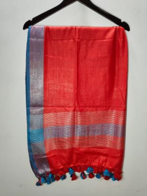 Red Pure Handloom Linen Cotton Dupatta Bhagalpur
