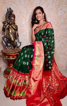 Dark Green Cotton Chanderi Silk Kalamkari Saree from Banaras