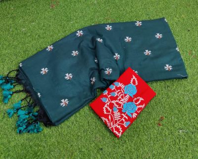 Teal Pure Handloom Cotton Saree From Bengal