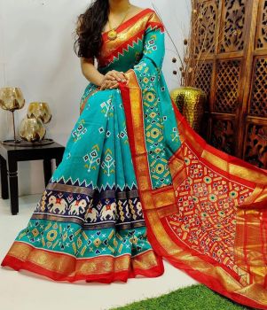 Persian Green Cotton Chanderi Silk Kalamkari Saree from Banaras