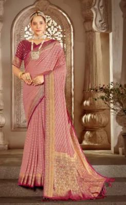 Rose Gold Pure Handloom Georgette Saree From Banaras