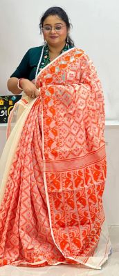 Orange Pure Handloom Cotton Saree From Bengal