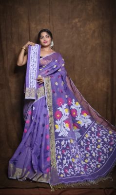 Lavender Pure Handloom Dhakai Jamdani Saree From Bengal