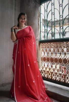 Red Pure Handloom Cotton Saree From Bengal