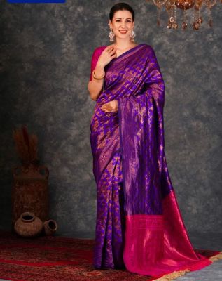 Purple Pure Handloom Banarasi Silk Saree From Banaras