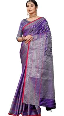 Purple Pure Handloom Banarasi Silk Saree From Banaras