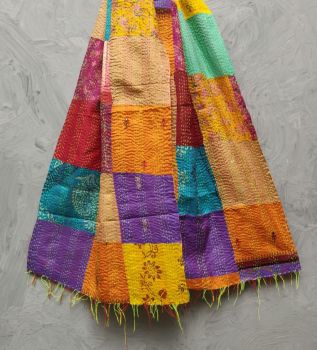 Multi Colour Women Silk Kantha Stich Patchwork Dupatta
