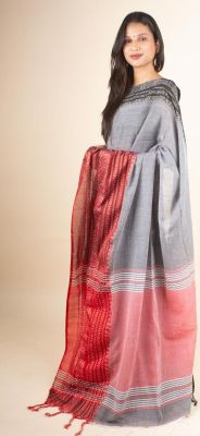 Gray Pure Handloom Cotton Saree From Bengal
