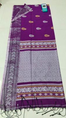 Purple Pure Handloom Cotton Saree From Bengal