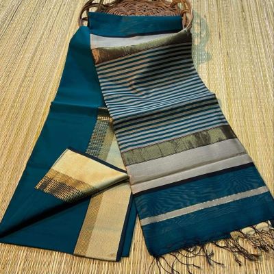 Teal Pure Handloom Silk Saree From Bengal