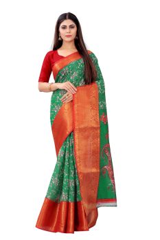 Mahastree Green Maheshwari Kalamkari Saree