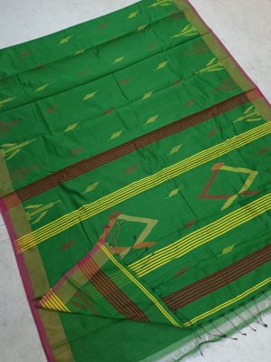 Green Pure Handloom Silk Cotton Saree From Bengal