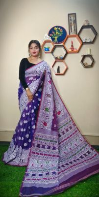 Midnight Blue Pure Handloom Dhakai Jamdan Saree From Bengal