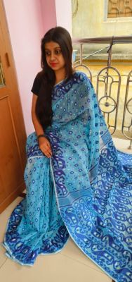 Sky Blue Pure Handloom Dhakai Jamdani Saree From Bengal