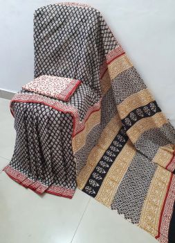 Black Hand Block Printed Work Saree