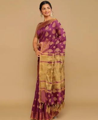 Purple Pure Handloom Silk Cotton Saree From Banaras