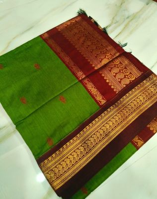 Mehandi Green Pure Handloom Gadwal Saree From Bengal