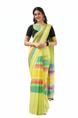 Yellow Colour Pure Handloom Mulmul Cotton Saree From Bengal